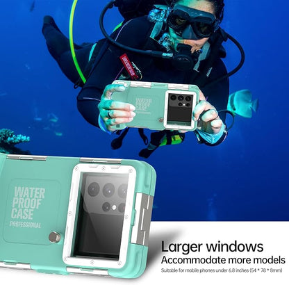 𝟐𝟎𝟐6 Underwater Snorkeling Diving Phone Case for iPhone 17/16/15/14/13/12/11 Pro Max/XR/XS/X Galaxy S8/S9/S10, 50ft/15m Professional Scuba Dive Waterproof, Grass Blue