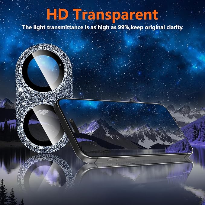 Camera Lens Protector for iPhone 16/iPhone 16 Plus, Bling Glitter Camera Cover with 9H Tempered Glass Metal Ring, Anti-Scratch Lens Protector for iPhone 16/iPhone 16 Plus (Glitter - Blue)