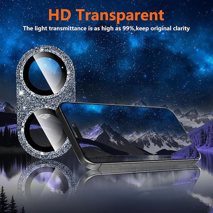 Camera Lens Protector for iPhone 16/iPhone 16 Plus, Bling Glitter Camera Cover with 9H Tempered Glass Metal Ring, Anti-Scratch Lens Protector for iPhone 16/iPhone 16 Plus (Glitter - Blue)