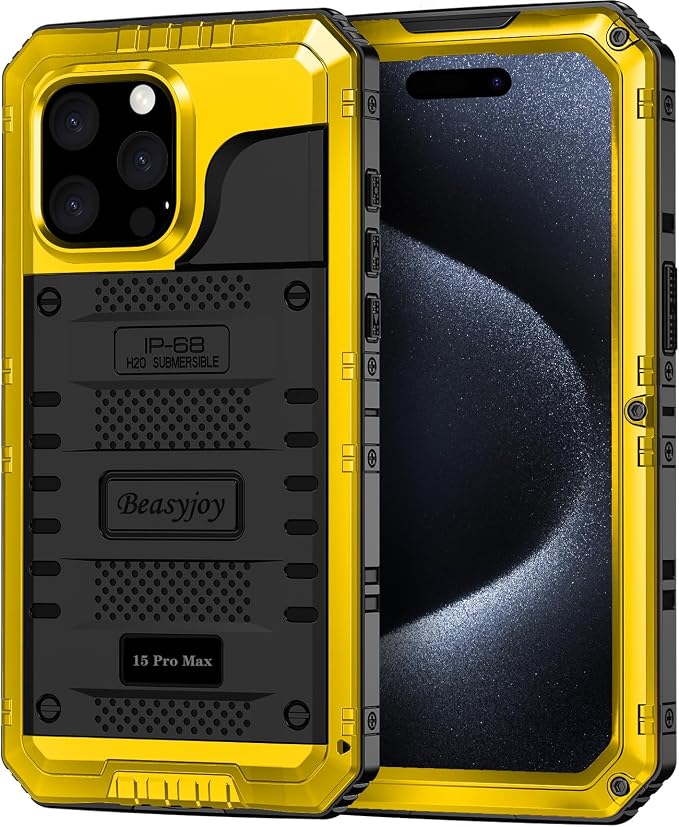 Beasyjoy for iPhone 15 Pro Max Heavy Duty Full Body Protective Case with Built-in Screen Protector, Military Grade Shockproof Defender Case for iPhone 15 Pro Max 6.7", "Yellow