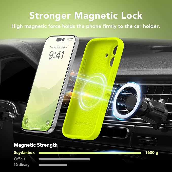 Magnetic for iPhone 17 Case, Compatible with MagSafe, [Full Camera Protection][Screen Protector] Silicone Shockproof Protective Phone Case for iPhone 17 6.3", Fluorescent Green