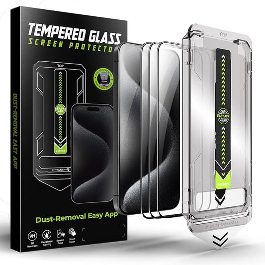 Fpxdesc Screen Protector for iPhone 15, 6.1" Tempered Glass Ultra 9H Hardness Anti Scratch with 3 Pack, Auto Dust Removal Installation
