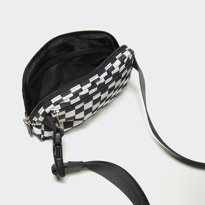 Pander Two Way Zipper Fanny Pack Nylon Everywhere Belt Bag for Women, Water Repellent Waist Packs, Crossbody Bags with Adjustable Strap (Checkered Black)