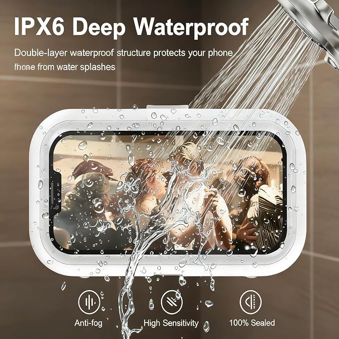 Shower Phone Holder Waterproof, 480° Rotatable Retractable Adjustable Shower Phone Case with Aromatherapy, Anti Fog Touch Screen Wall Phone Mount Stand, Phone Holder for Bathroom,for 4-7" Cellphones