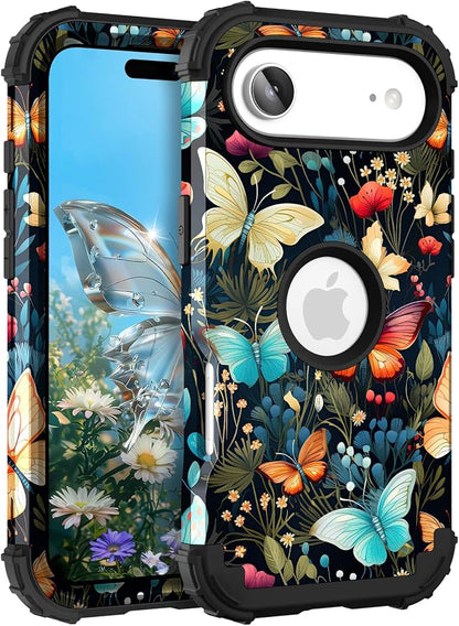 Hocase for iPhone Air Case 6.5", Heavy Duty Shockproof Protection Soft Silicone Rubber+Hard Plastic Bumpers Hybrid Protective Case for iPhone Air 2025 - Joyful Butterfly