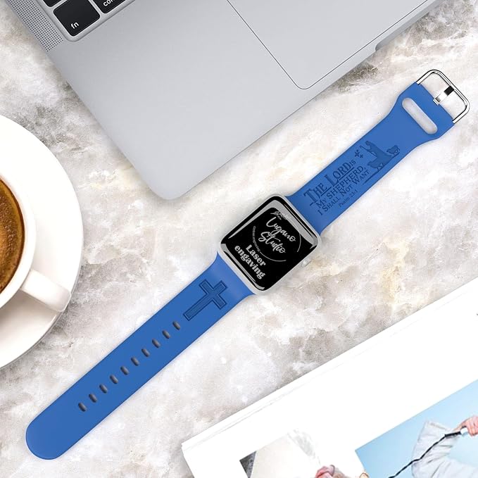 The LORD is my Shepherd Watch Band compatible with Apple Watch Laser Engraved iWatch Band Silicone 38mm 40mm 41mm 42mm 44mm 45mm 49mm Strap Jesus Psalm Christian God (38/40/41mm S/M, Sapphire Blue)