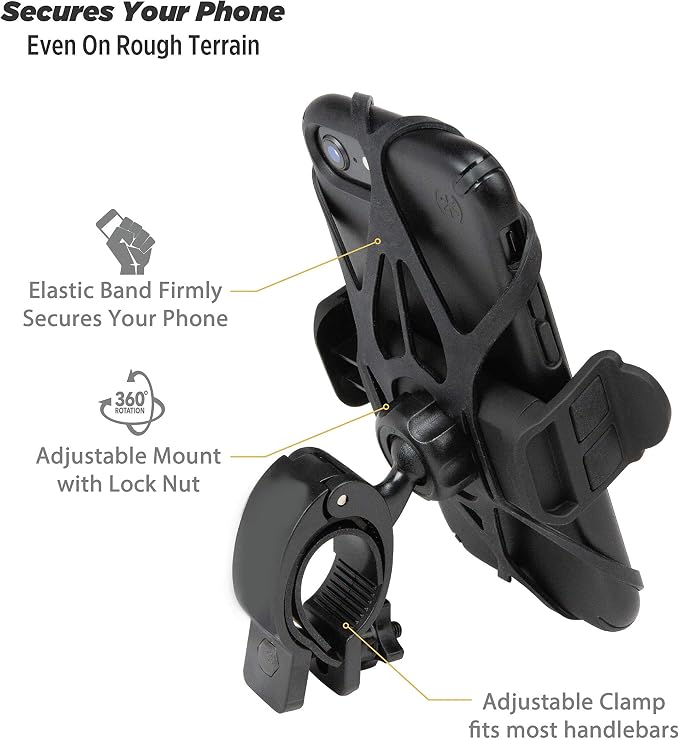 Scosche HDM3SM-RP Handlebar Bike Phone Mount with Universal Phone Holder, Elastic Safety Bands, and Adjustable Clamp for Mobile Phone Device