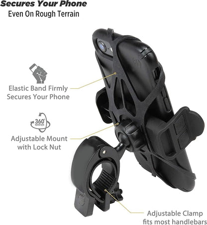 Scosche HDM3SM-RP Handlebar Bike Phone Mount with Universal Phone Holder, Elastic Safety Bands, and Adjustable Clamp for Mobile Phone Device