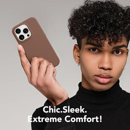 GONEZ for iPhone 15 Pro Max Case Silicone, Compatible with Magsafe, Camera Protector + Screen Protector, Soft Anti-Scratch Microfiber Lining, Liquid Silicone Shockproof Phone Cover, Brown