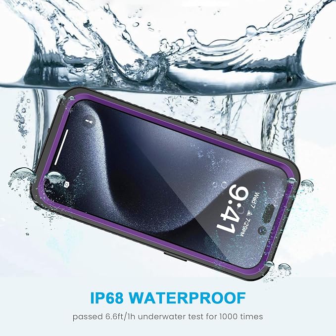 Lanhiem for iPhone 15 Pro Case, IP68 Waterproof Dustproof Shockproof Cases with Built-in Screen Protector, Full Body Sealed Protective Front and Back Cover for iPhone 15 Pro - 6.1 inch (Purple)