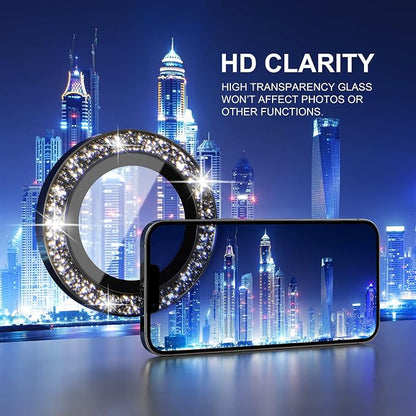 Choiche Compatible for iPhone 13 Pro/iPhone 13 Pro Max Camera Lens Protector Bling, 9H Tempered Glass Camera Cover Screen Protector Metal Ring Decoration Accessories (Glitter-Graphite)