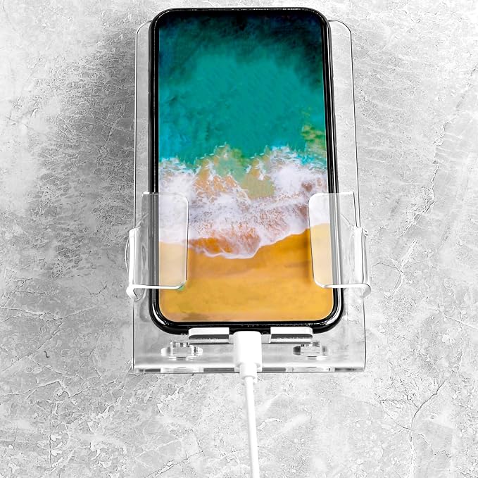 Bath&Shower Cell Phone Stand Holder-Handset Bracket-Suction Cup Bracket -Suction Cup Holder, Holder's Tray Mounted with Two Strong Suction Cups Suit for Most Cell Phones