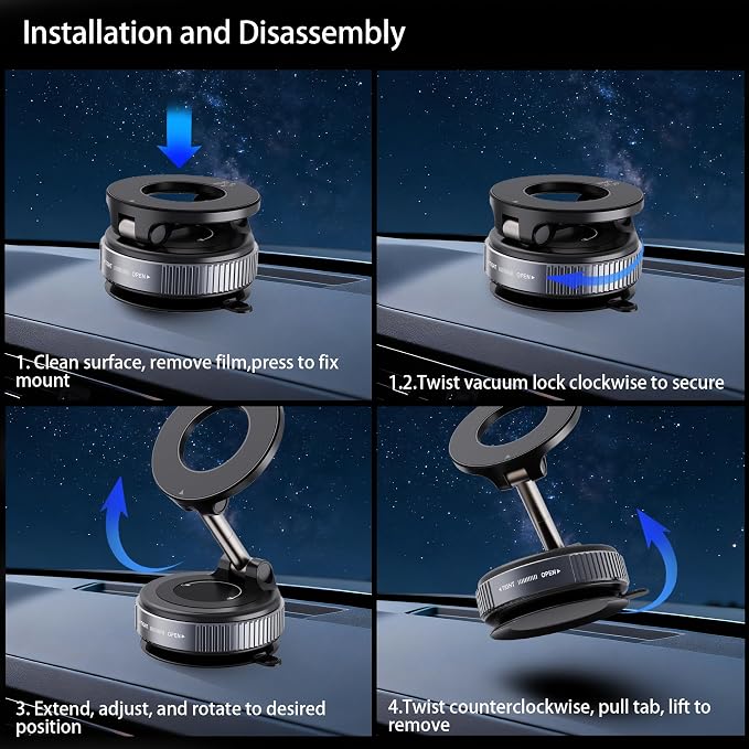 2026 Upgraded Vacuum Magnetic Car Phone Holder 360° Reinforced 96LBS Ultra Suction Cup Phone Mount for MagSafe Cell Phone Holders for Your Car/Gym/Mirror Mount for iPhone & Android