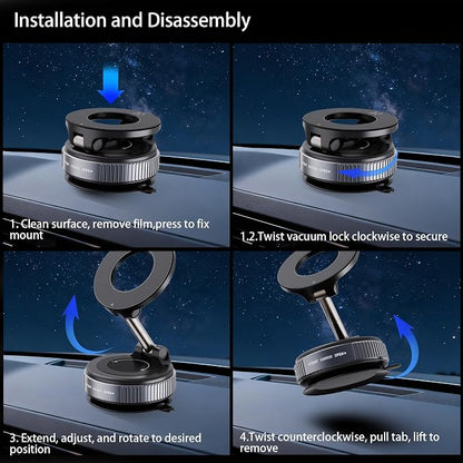 2026 Upgraded Vacuum Magnetic Car Phone Holder 360° Reinforced 96LBS Ultra Suction Cup Phone Mount for MagSafe Cell Phone Holders for Your Car/Gym/Mirror Mount for iPhone & Android