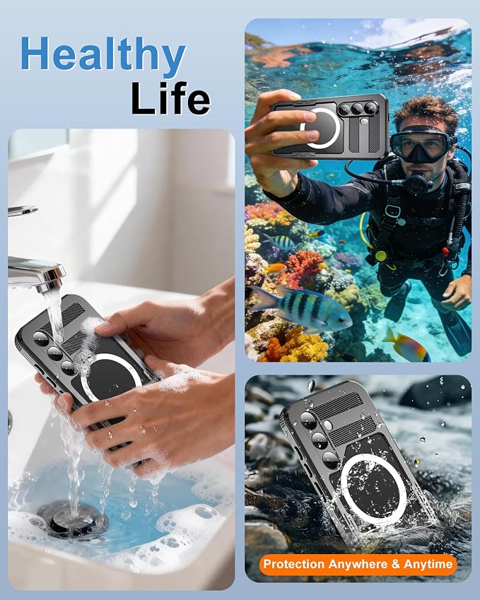for Samsung Galaxy S24 Waterproof Case, [Fit for Magsafe] [IP68 Water Proof] [Built-in Screen Protector], Magnetic Heavy Duty Military Grade Rugged Phone Case for S 24 6.2", Black