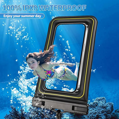 Waterproof Phone Pouch, IPX8 Floating Waterproof Phone Case Fits 7″ Phones, Letter Design Waterproof Bag Cruise Ship Travel Beach Essentials（Black