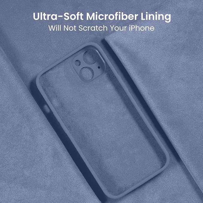 FireNova Designed for iPhone 14 Case, Silicone Upgraded [Camera Protection] Phone Case with [2 Screen Protectors], Soft Anti-Scratch Microfiber Lining Inside, 6.1 inch, Lavender Gray