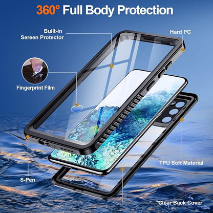 Hualele for Samsung Galaxy S20 FE Case Waterproof, Built in Lens & Screen Protector Rugged Full Body Protective Military Grade Drop Protection IP68 Underwater Cover Case for Galaxy S20 FE 5G Black