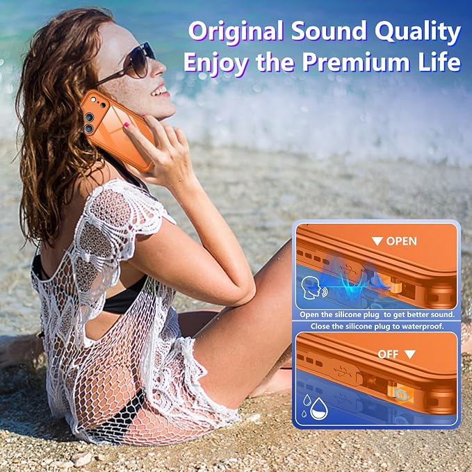 Temdan Compatible with iPhone 17 Pro Case,Waterproof Built-in Screen & Camera Protector IP68 Underwater Full Body 17FT Military Dropproof Shockproof Phone Case 6.3"-Orange/Clear