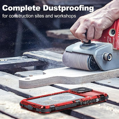 WIFORT for iPhone 15 Plus Waterproof Case - Built-in [Screen Protector][IP68 Water Proof][14FT Military Grade Shockproof], Rugged Metal Full Body Aluminum Protective Drop Protection Cover, 6.7" Red