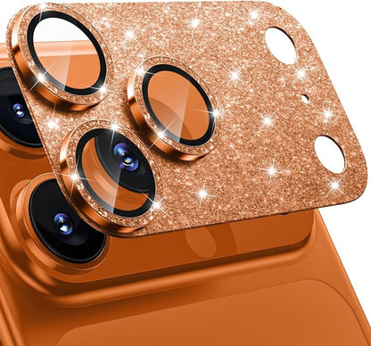 WSKEN for iPhone 17 Pro Max Camera Lens Protector, [Military Grade Shatterproof] [Strong Adhesion] Metal Aluminum Alloy Tempered Glass Camera Screen Protector, Glitter Orange