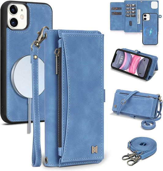 Wallet Case for iPhone 11 with Card Holder/Crossbody Wallet/Strap| RFID Blocking | Magnetic | Kickstand | Detachable | PU Leather Phone Case for iPhone 11,6.1 in,Sky Blue