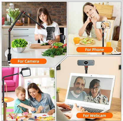 Taisioner Overhead Camera Mount Desk Stand 3-Section Articulated Arm with Heavy Duty C-Clamp 360° Ball Head 5LB Load Capacity Compatible with DSLR,Webcam,Lights,Microphone Live,YouTube,Online Courses