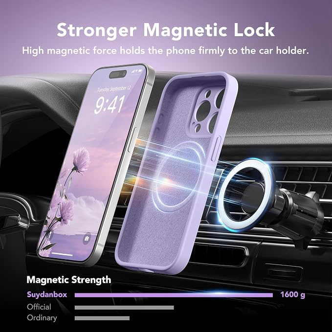 Magnetic for iPhone 15 Pro Case, Compatible with MagSafe, [Full Camera Protection][Screen Protector] Silicone Shockproof Protective Phone Case for iPhone 15 Pro 6.1", Clove Purple