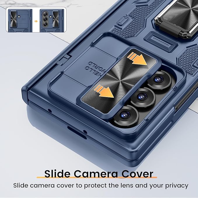 VEGO for Z-Fold7-Case: Galaxy Z Fold 7 Case with Slide Camera Cover,Blue | Built-in Privacy Screen Protector[Adjustable Kickstand] Full Body Drop Protection Case for Samsung Galaxy Fold 7 5G 2025