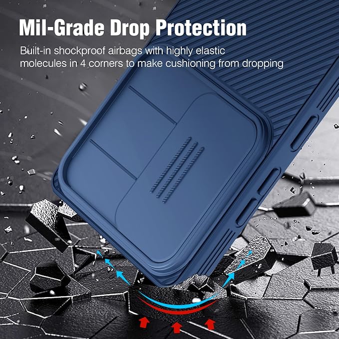 Nillkin for Samsung Galaxy S25 Ultra Case with Camera Cover, [Lens Protection] Mil-Grade Shockproof Protective Bumper Hard Cover Slim Phone Case for Galaxy S25 Ultra Cases 6.9'' Blue