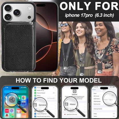 XANGNIER Wallet Case for iPhone 17 Pro with Strap, RFID Blocking PU Leather Crossbody Phone Purse with Card Holder, Zipper Pocket, Wrist Strap & Adjustable Lanyard for Women 6.3" 5G, Black