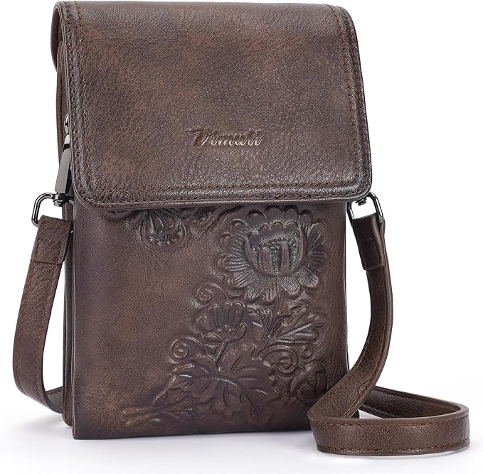 Small Crossbody Bags for Women Trendy Vegan Leather Cell Phone Bag Embossed Flower Design Wallet Purses with Strap