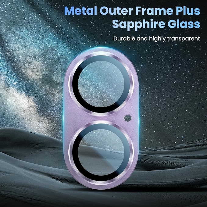 Uyiton Compatible with iPhone 17 Camera Lens Protector - [Not Easy to Break][Strong Adsorption][Case-Friendly] Metal Tempered Glass Rear Camera Screen Cover - Lavender