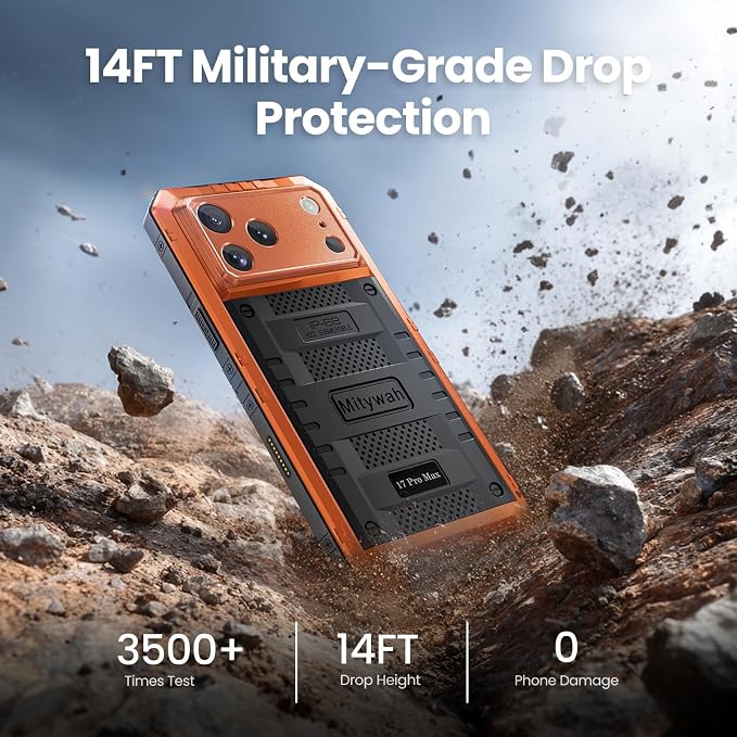 Mitywah Waterproof Case for iPhone 17 Pro Max, Rugged Metal Case with Built-in Screen Protector, Heavy Duty Full Body Shockproof Protective Cover 6.9 inch, Orange