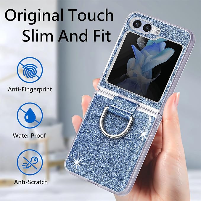 Bling Glitter Case for Samsung Galaxy Z Flip 6 with Ring Holder,Women Girls Cute Phone Case Non Slip Ultra Slim TPU Bumper Shockproof Protective Case for Galaxy Z Flip 6 5G 2024,Blue