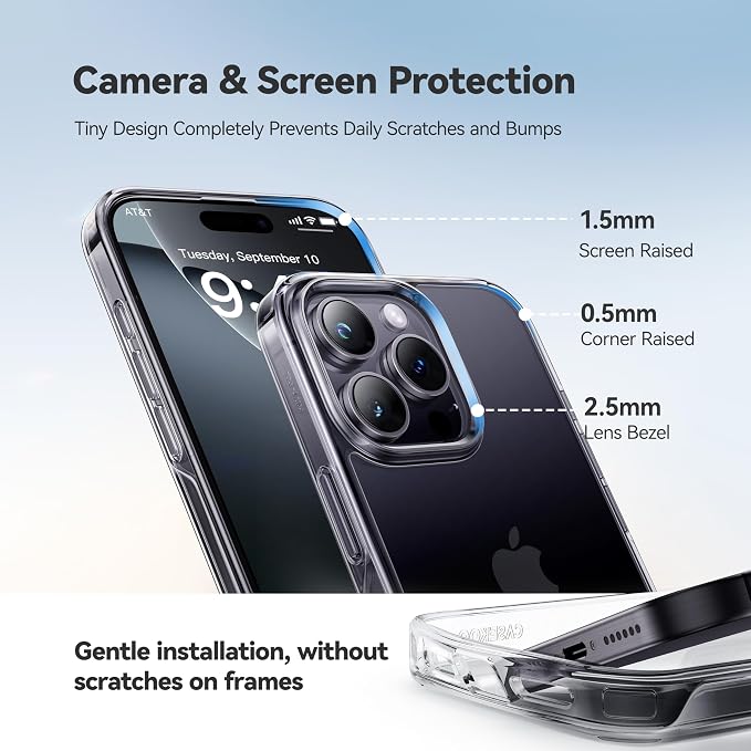 CASEKOO for iPhone 16 Pro Case Crystal Clear, [Never Yellow Technology] [12FT Military-Grade Protection] Transparent Slim Cover Women Men Phone 16 Pro Case 6.3 inch, Clear