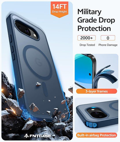 FNTCASE for Google Pixel 10a Case: [Compatible with Magsafe] Translucent Matte Cases with [Screen Protector] Military Grade Shockproof Protective Magnetic Phone Cover for Pixel 10A - Blue
