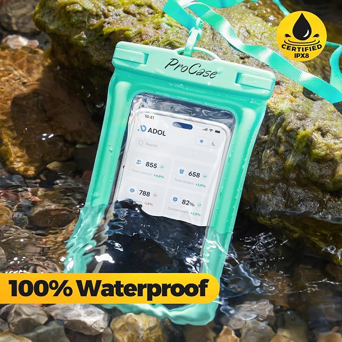 ProCase 2 Pack Floating Waterproof Phone Pouch IPX8, Universal Dry Bag Fits iPhone 17/16/15/14/13 Series, Galaxy S24/S23/S22, Pixel 8/7 (Up to 7”),Touchscreen,Underwater & Snow Protection-Bluegreen