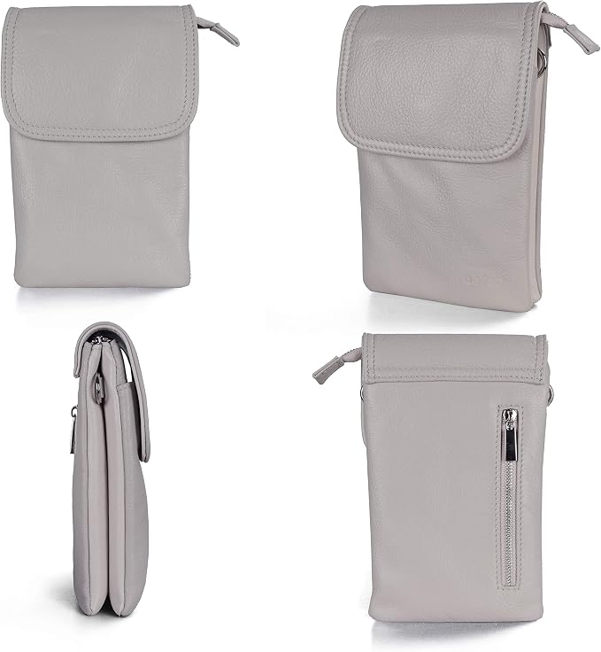 befen Genuine Leather Small Crossbody Bags for Women Cell Phone Bag Cross Body Purses,Silver Zipper