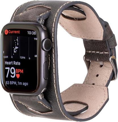 HARDISTON Cuff Watch Band Compatible with Apple 41mm for Men & Women, Handmade Genuine Leather, Compatible with iWatch Series 11 10 9 8 7 6 5 4 3 2 1 SE Ultra, Wrist Bracelet Band, Large/Band-Grey