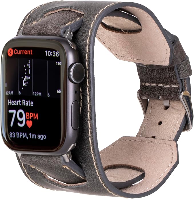HARDISTON Cuff Watch Band Compatible with Apple 42mm (Ser.10) for Men & Women, Handmade Genuine Leather, Compatible with iWatch Series 11 10 9 8 7 6 5 4 3 2 1 SE Ultra, Wristband, Small/Band-Grey