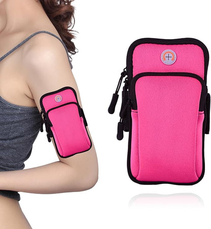 Running Armband, Adjustable Sports Band for Jogging, iPhone Workout Armband, Cell Pouch for Exercise Men Women (Rose red)