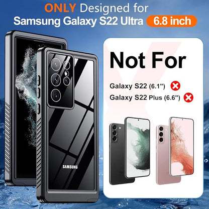 Hualele Designed for Samsung Galaxy S22 Ultra Case, Waterproof Built-in Screen Protector Full Protection Heavy Duty Shockproof Anti-Scratched Rugged Case for Galaxy S22 Ultra 5G 6.8'' 2022, Black