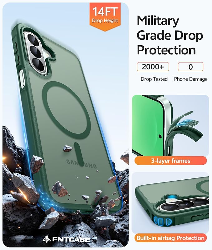 FNTCASE for Galaxy A27 5G Phone Case, Fit for Magsafe, Screen Protector | Translucent Matte, 14FT Military Grade Drop Protection, Slim Shockproof Protective, for Samsung A 27 4G Cover, Green
