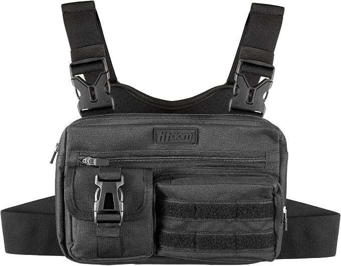 Fitdom Tactical Inspired Lightweight Running Chest Pack For Men With Built-In Phone Holder. A Sports Utility Rig Vest Made For Workouts And Outdoor