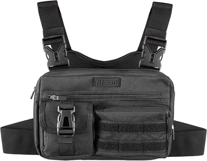 Fitdom Tactical Inspired Lightweight Running Chest Pack For Men With Built-In Phone Holder. A Sports Utility Rig Vest Made For Workouts And Outdoor
