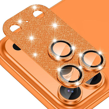 for iPhone 17 Pro Max Camera Lens Protector [Anti-Scratch] [Ultra HD Clear] [Strong Adhesion] Metal Aluminum Alloy Tempered Glass Camera Screen Cover(Cosmic Orange Glitter)