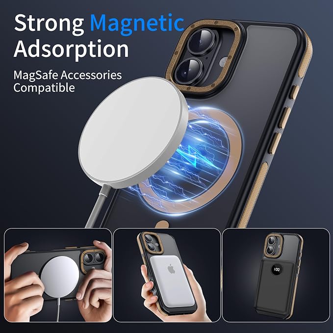 Strong Magnetic for iPhone 17 case [10Ft Military-Grade Protection] Compatible with fit MagSafe Shockproof Slim Thin Cover case for iPhone 17 6.3 inch, Desert Brown Bumper