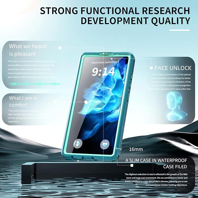 Guppy for Galaxy S25 Ultra Magnetic Waterproof Case, Built-in Screen Protector [IP68 Waterproof][14FT Military Drop Proof] 360° Full Body Protection Dustproof Shockproof Heavy Duty Rugged Case, Cyan
