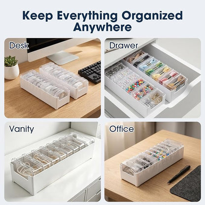 ARVOK 2 Sets Cable Organizer Box with 20 Adjustable Compartments，Cable | Storage Box with Lid,Solution for Cable Chaos Charging Cables, Organizer for Home Office Desk Organizers and Accessories